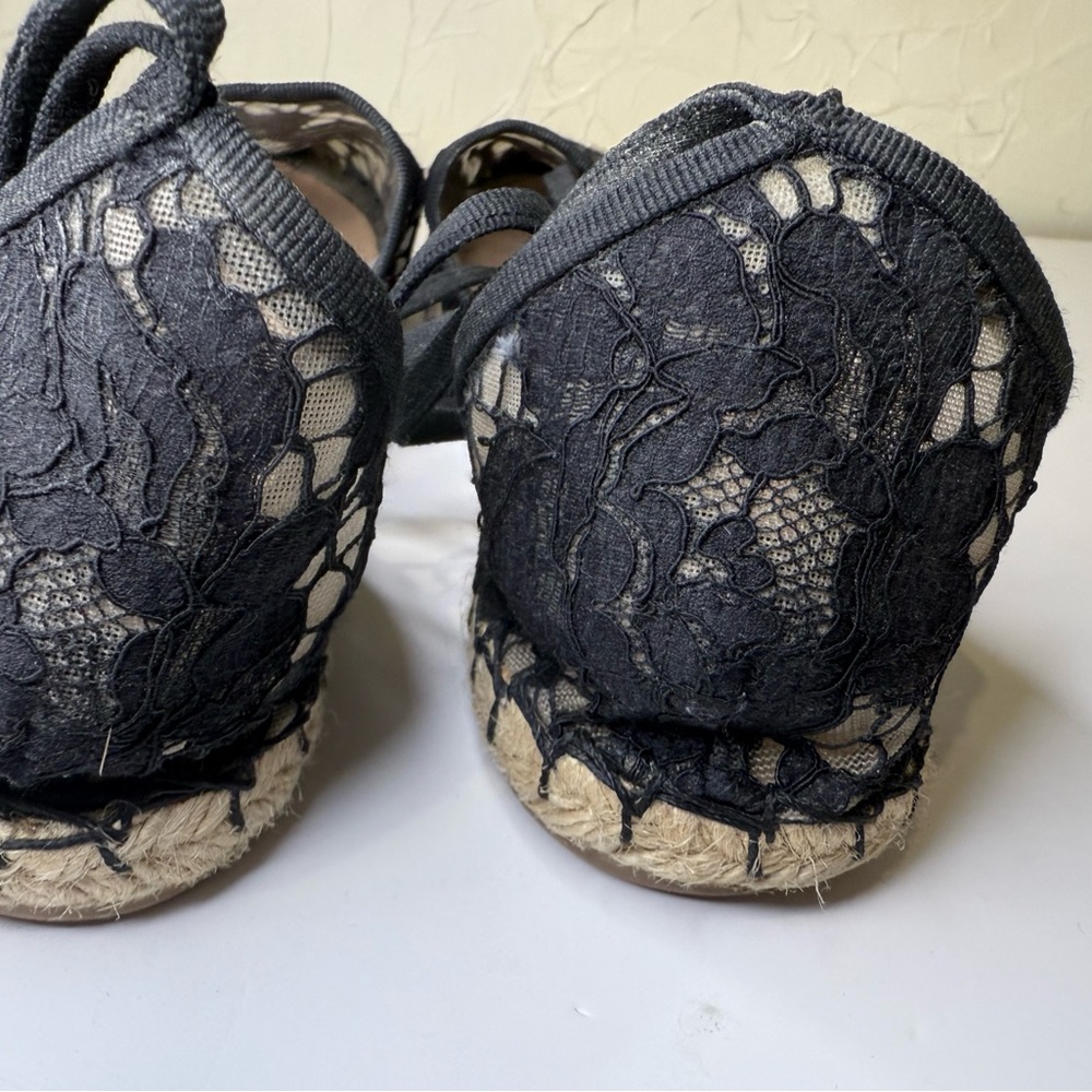 Valentino Black Espadrille Flats with Lace Overlay - Picture 6 of 9